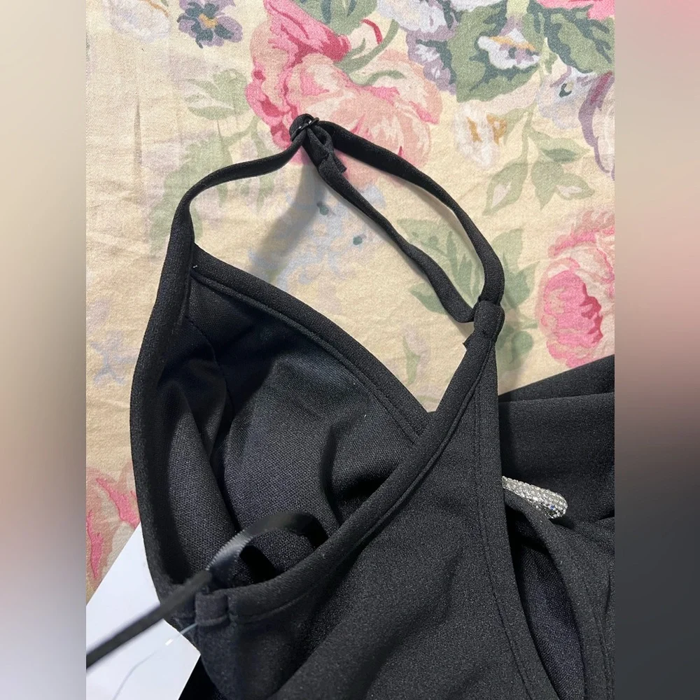 City Studio Black Mini Dress with Silver Bow Accents - Picture 5 of 12